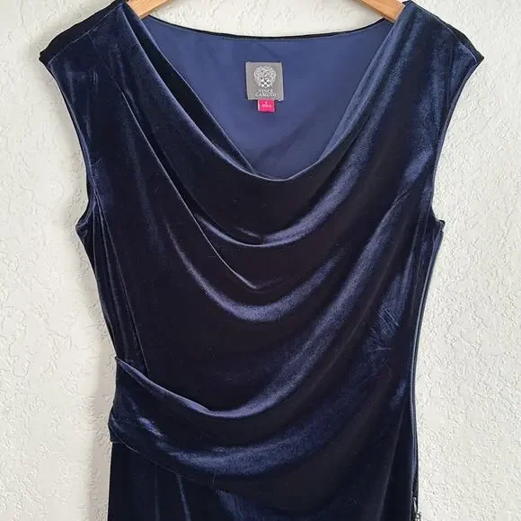 NEW Vince Camuto Midnight Blue Velvet Wrap Dress Sleeveless Size 6 Party $128 - Picture 2 of 8